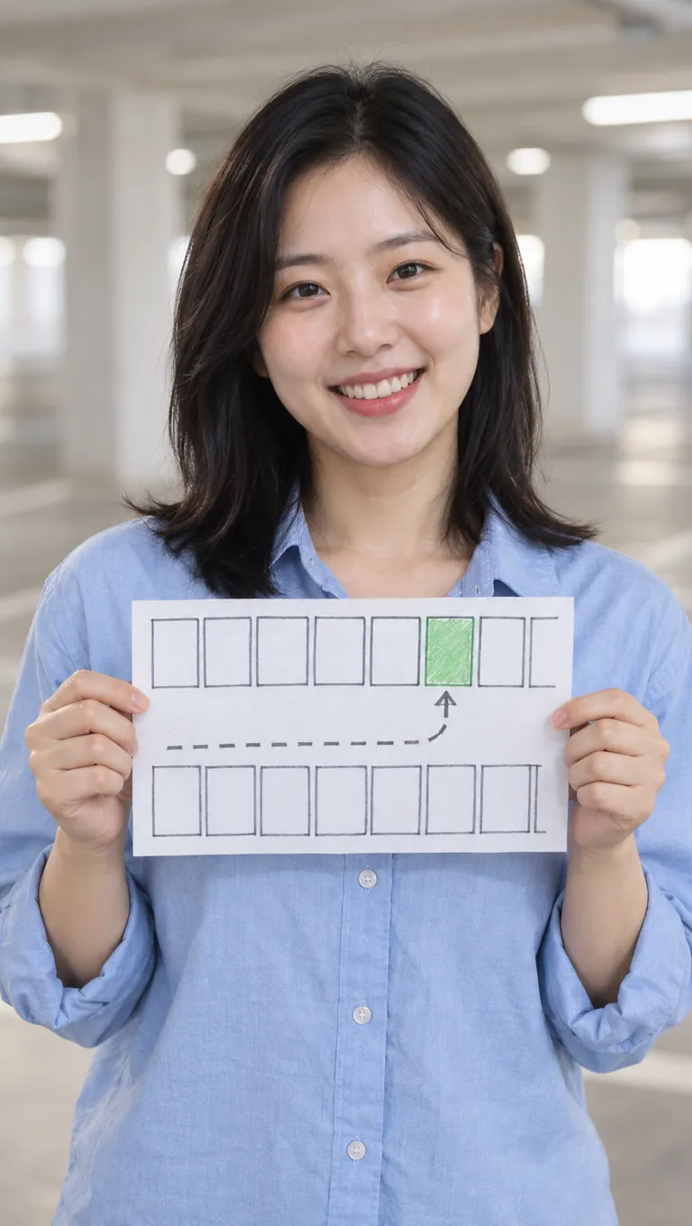 주차장에서 개발자가 종이 프로토타입으로 주차 앱 사용 장면을 보여 주는 실사형 숏폼 세 번째 장면 예시